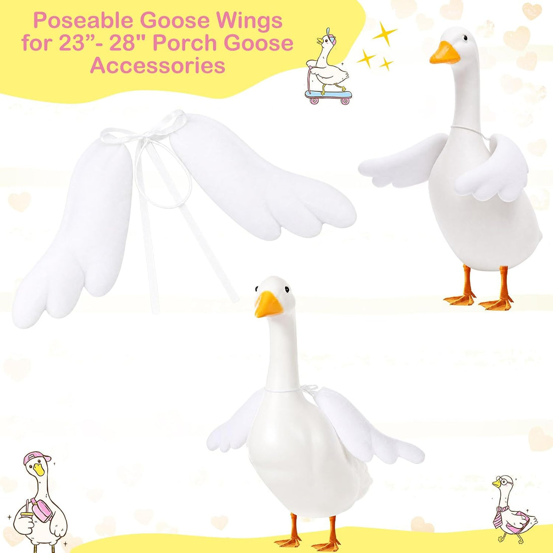 Abbylike 1 Pcs Halloween Poseable Goose Wings for 13-28", Rippled Edge