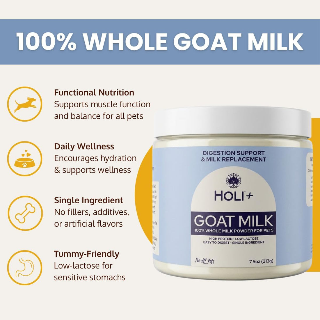 HOLI Goat Milk Powder - Dog Milk Replacer for Puppies, Adults