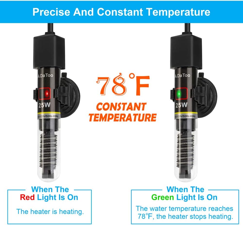 DaToo Mini Aquarium Heater 25W Small Fish Tank Heater 25 Watt