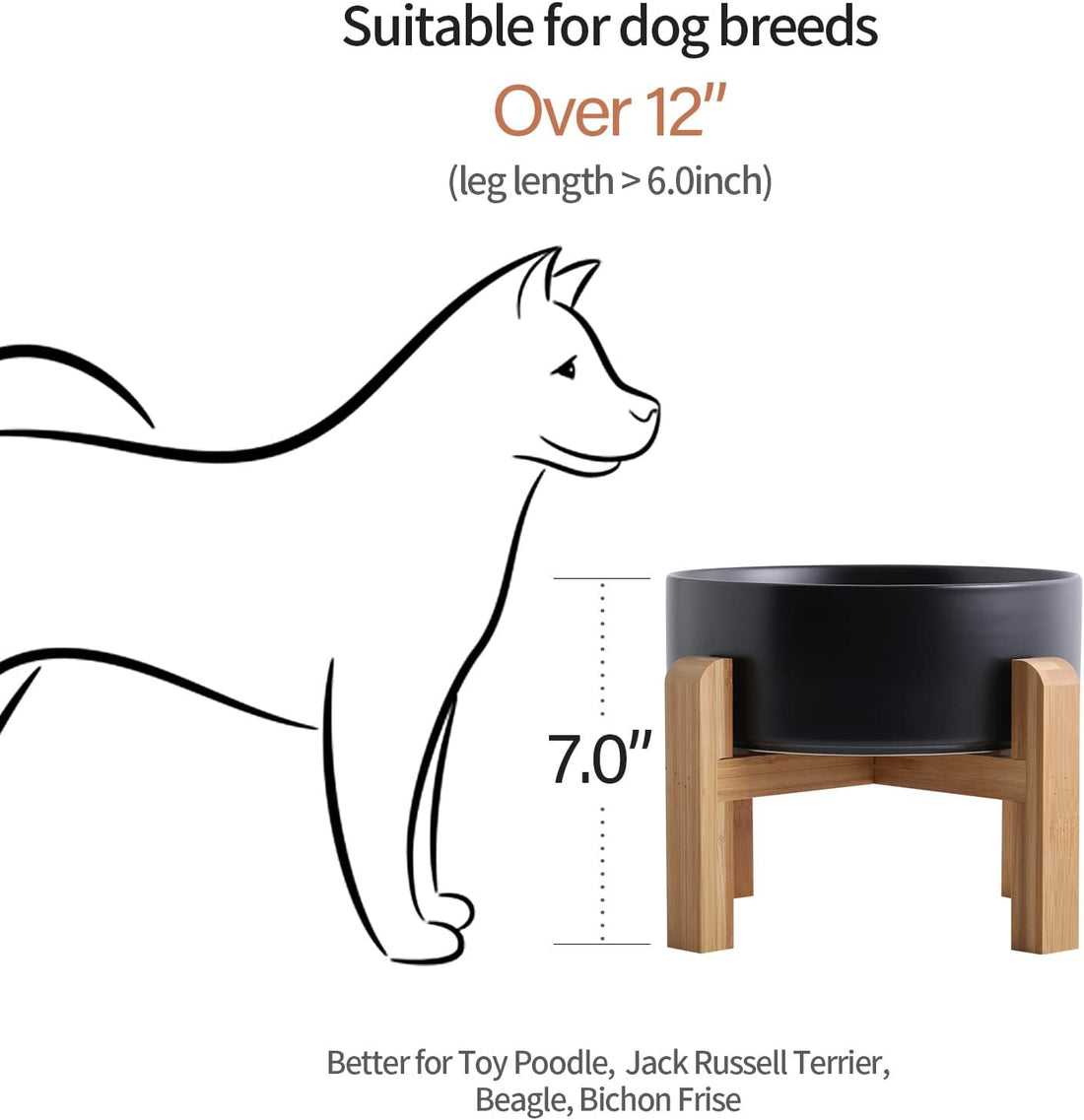Addogyy Black Elevated/Raised Dog Bowl Ceramic with Wood Stand