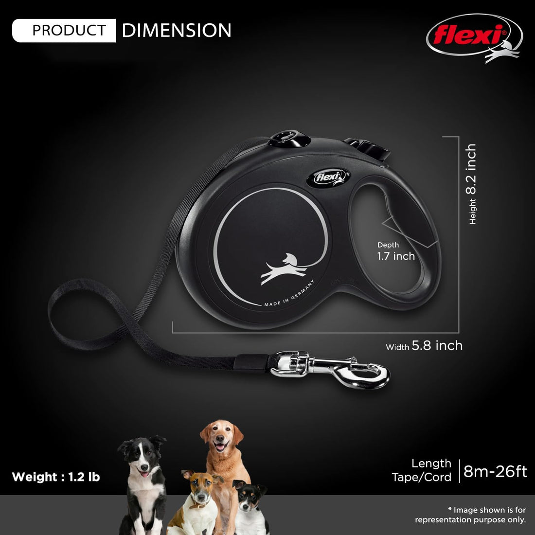 FLEXI New Classic Tape Retractable Dog Leash for Large Dogs Upto 110