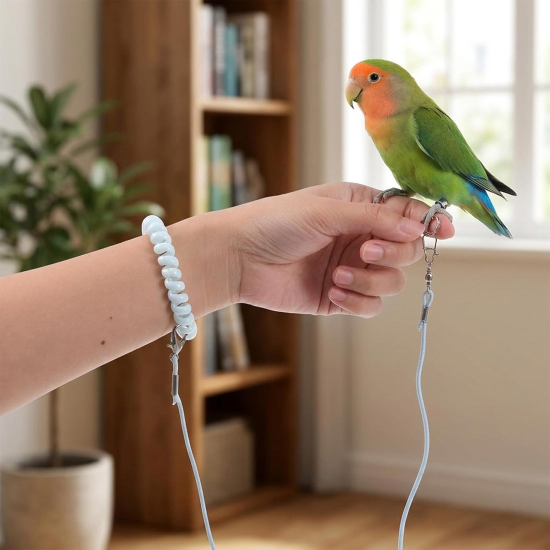 9.8ft Bird Flying Rope with 4 Foot Rings, Elastic Parrot Leash