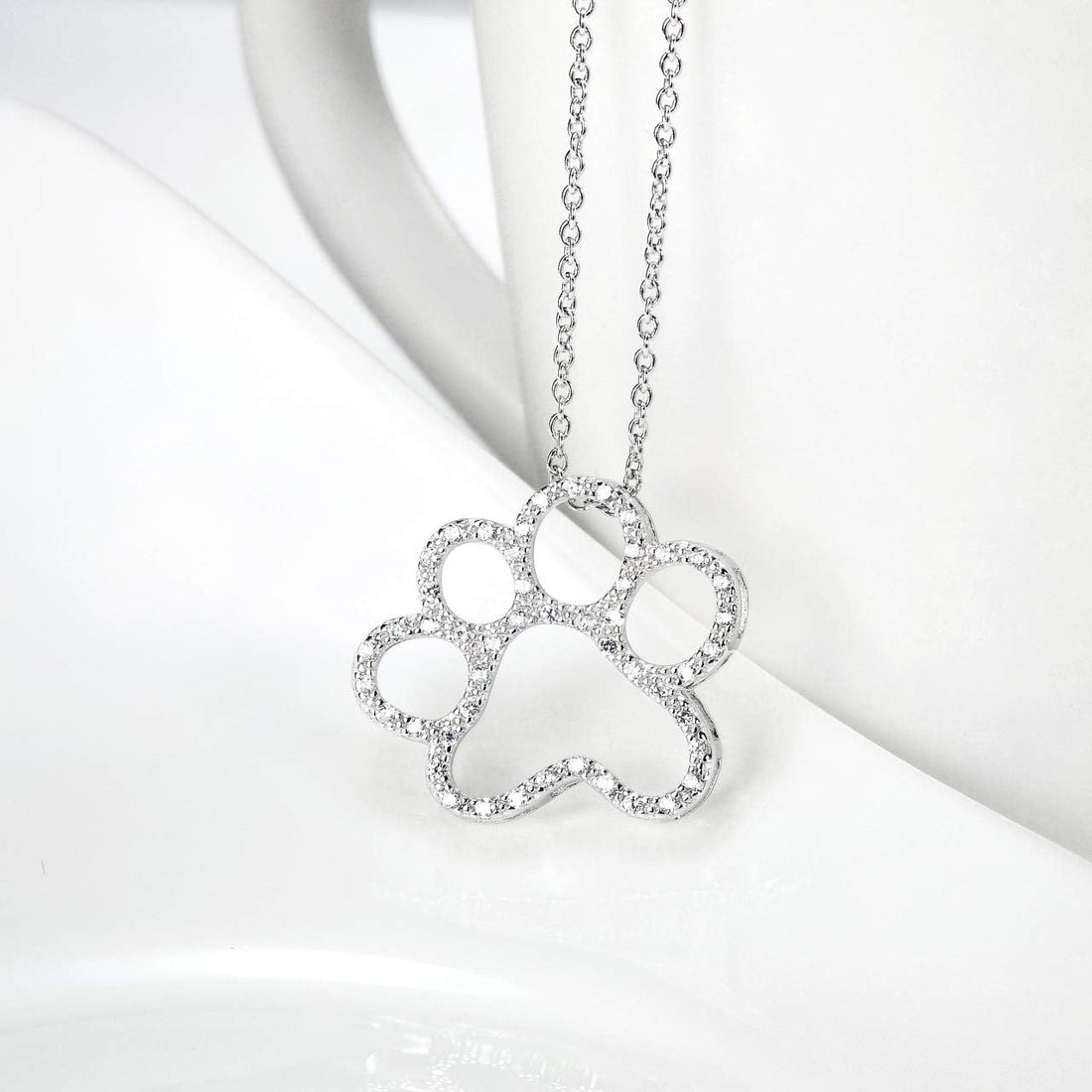 ONEFINITY Paw Print Necklace 925 Sterling Silver Cat Dog Paw Pendant