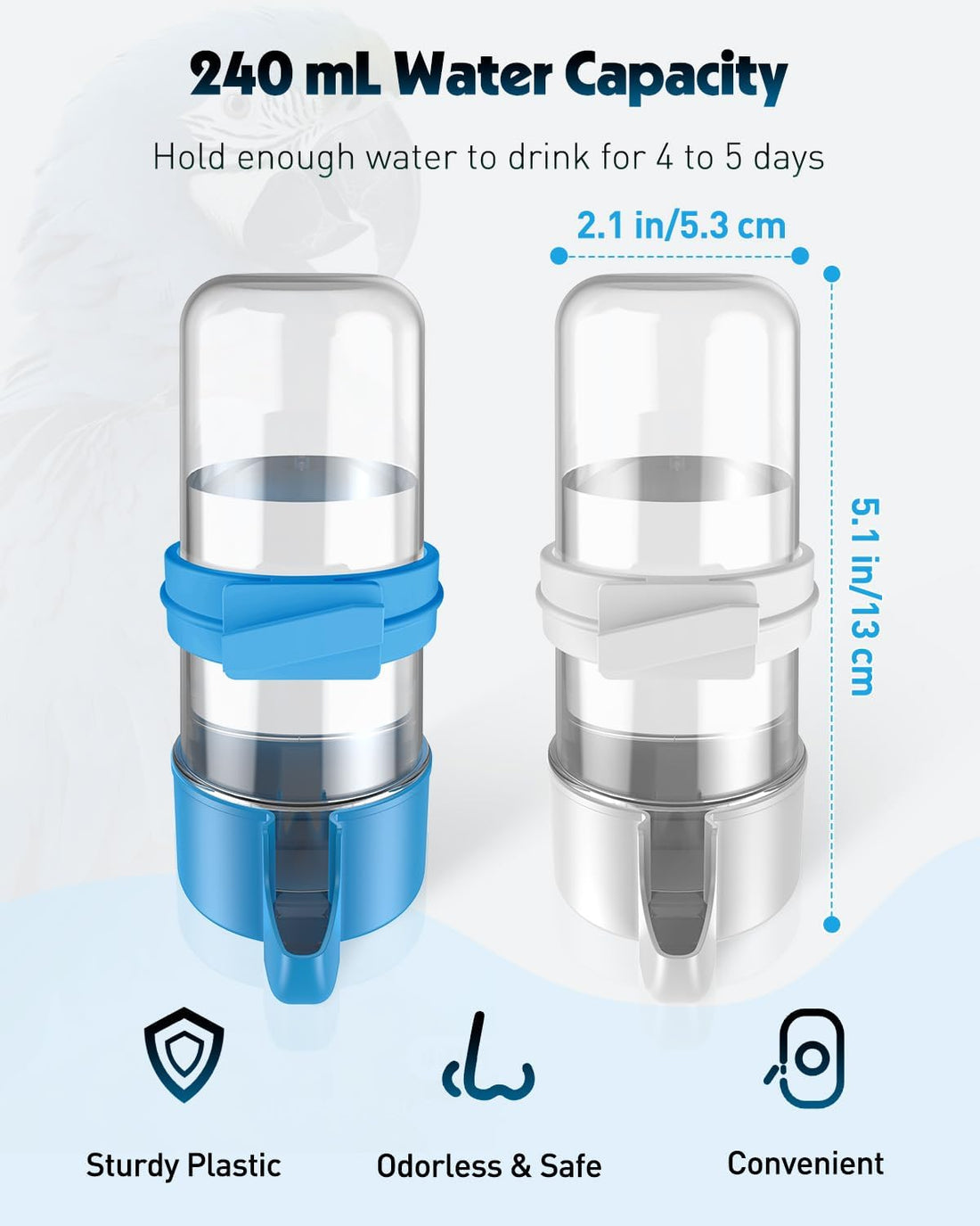 Pawfly Auto Bird Waterer, 2-Pack Cage Dispenser Feeder for Parrots