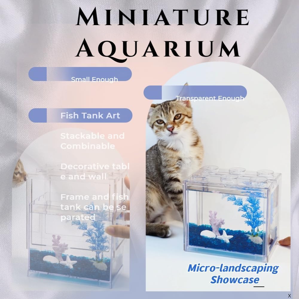 Small Betta Fish Tank, Mini Fish Tank Aquarium Tank Kit with Blue