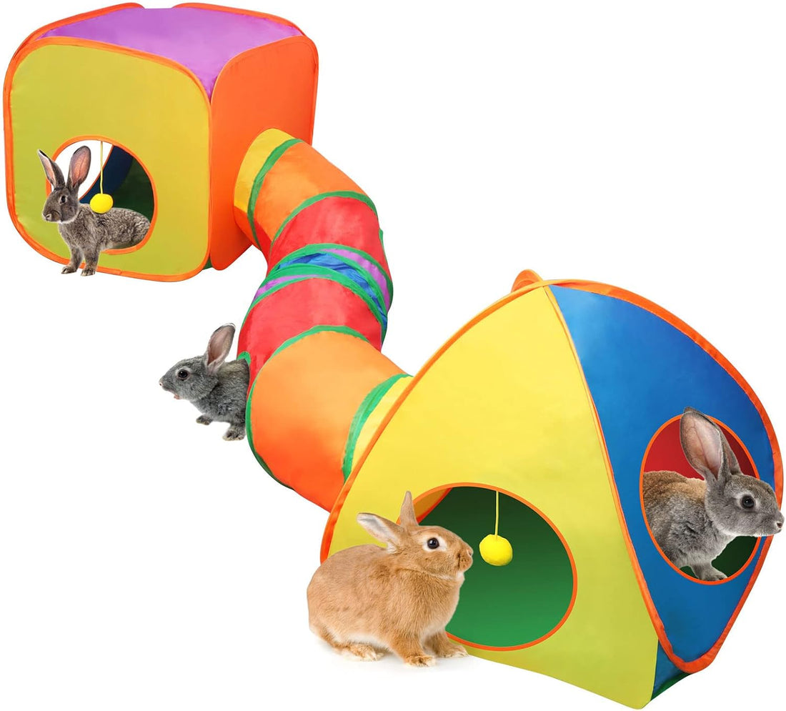 YUEPET Rabbit Tunnel & Cube Tent, Bunny Hideout, Guinea Pig Tunnel