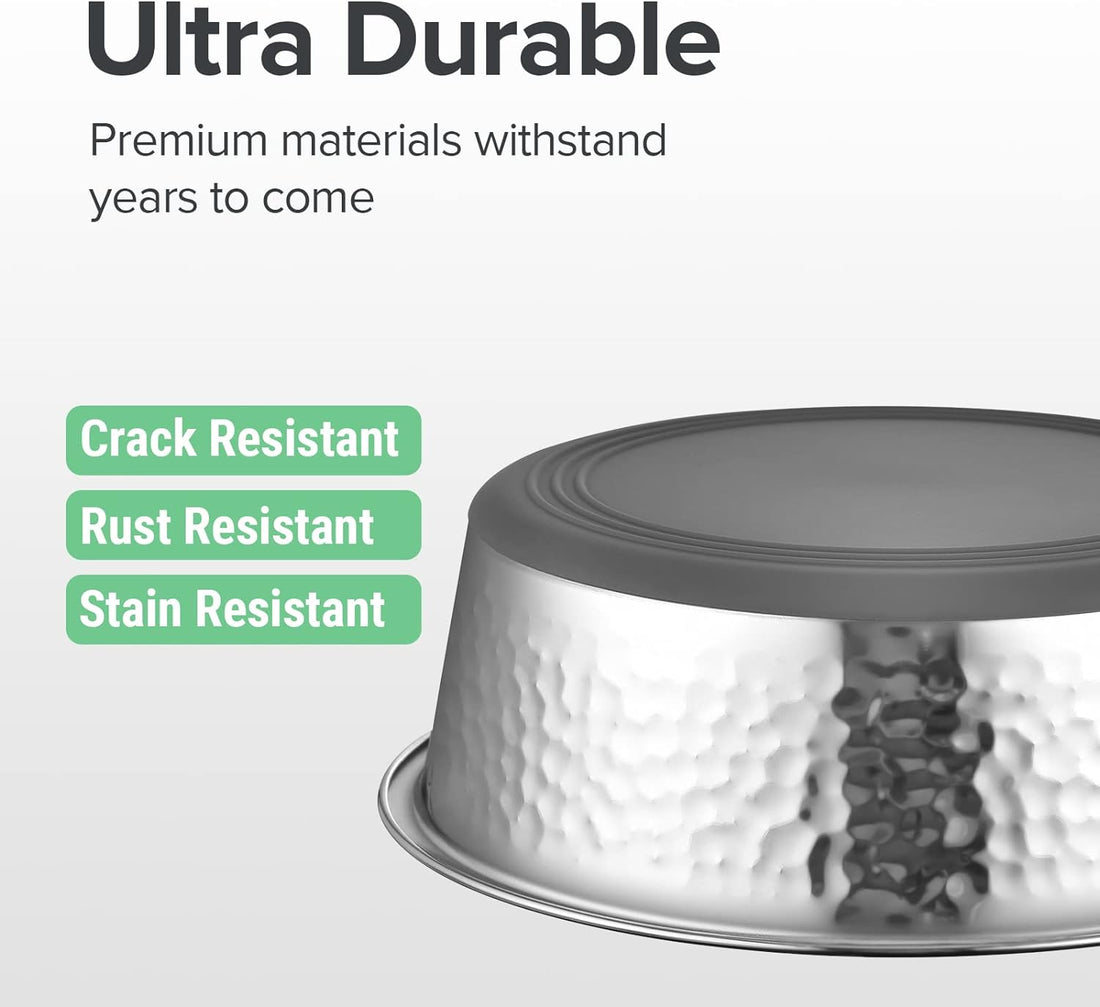 URBUDDIES Hammered Stainless Steel Pet Bowls, Two-Pack