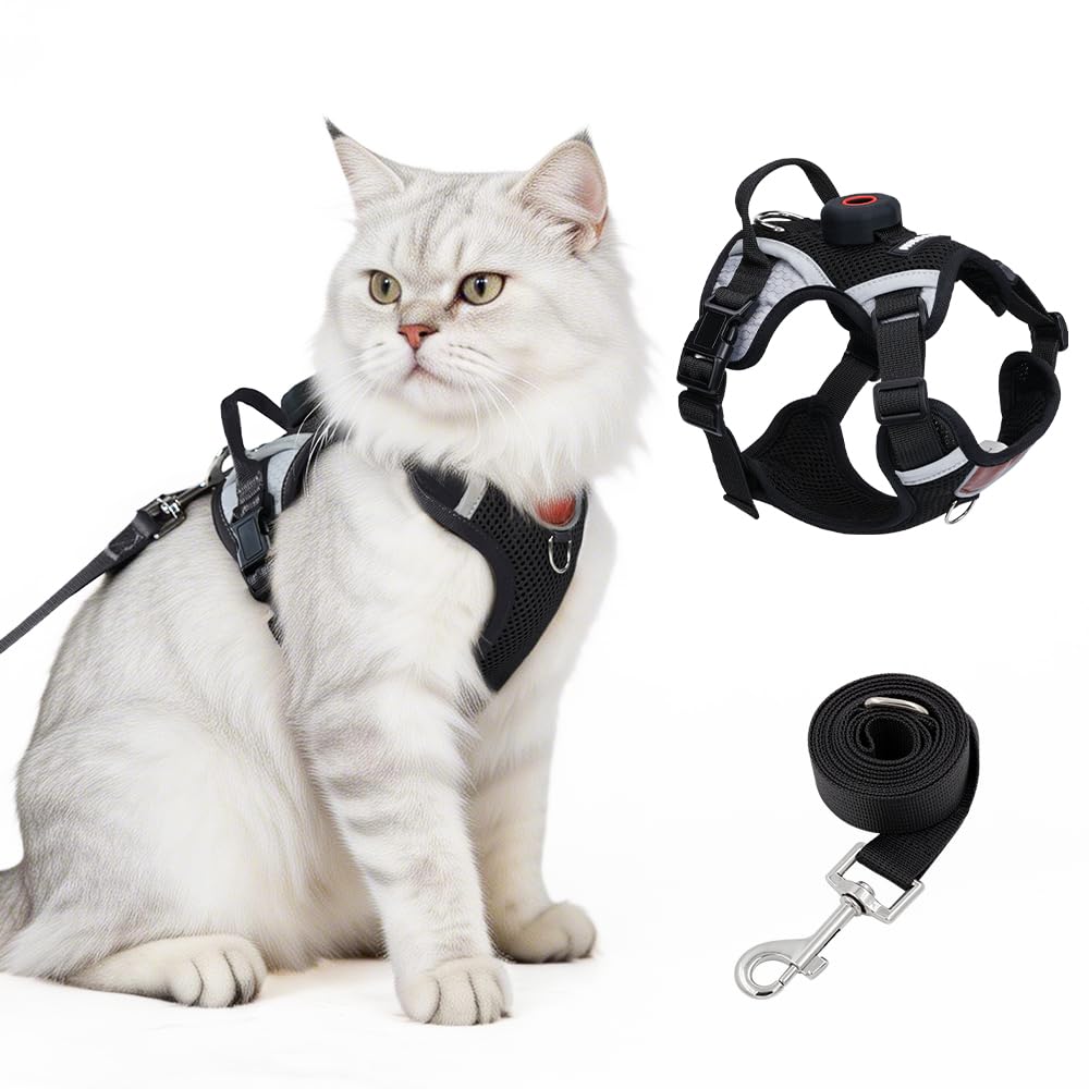 Cat Harness and Leash Set with Holder Compatible with AirTag