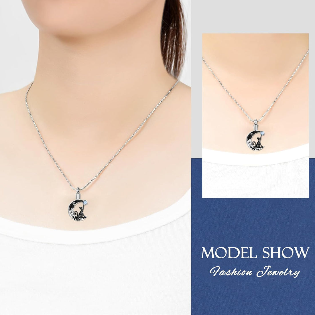 constantlife Cat Moon Urn Necklace for Women Pet Cremation Jewelry