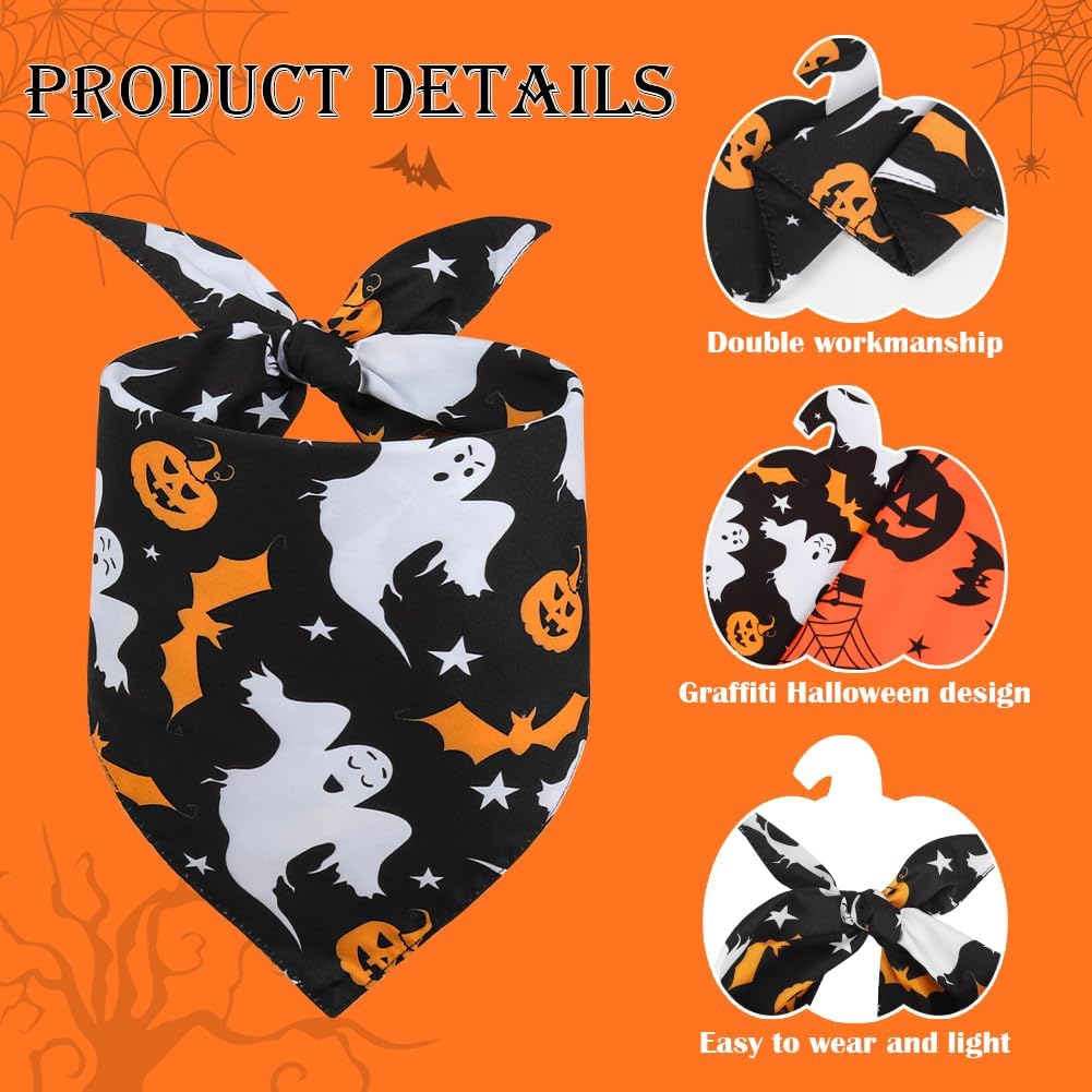 Vivifying 2 Pack Halloween Dog Bandanas, Spooky and Pumpkins Pattern