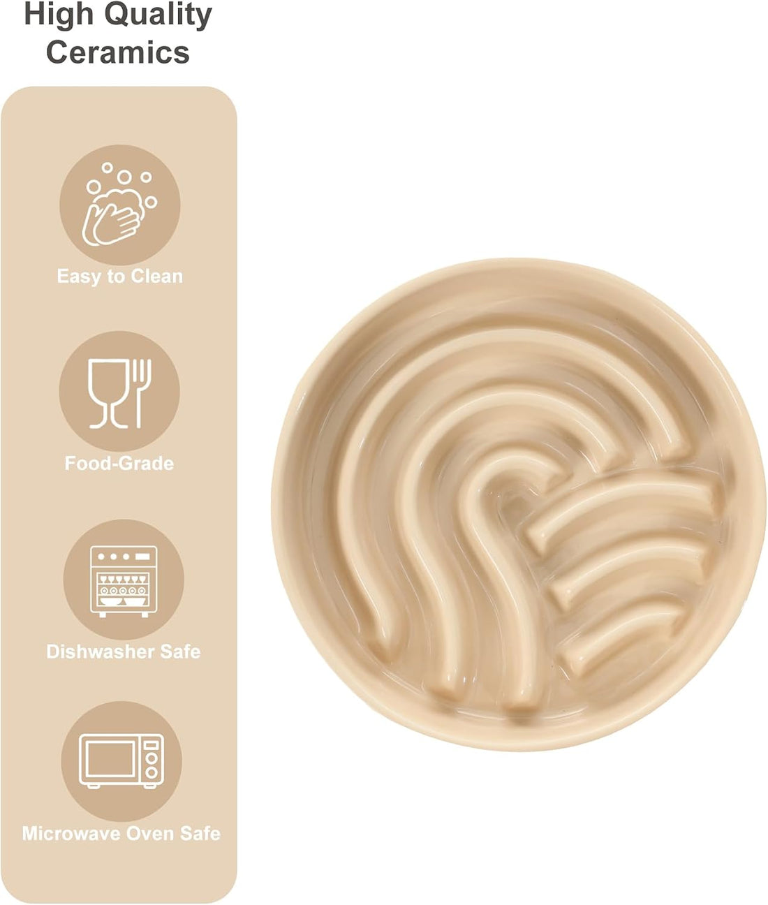 Ceramic Slow Feeder Dog Bowl, Apricot