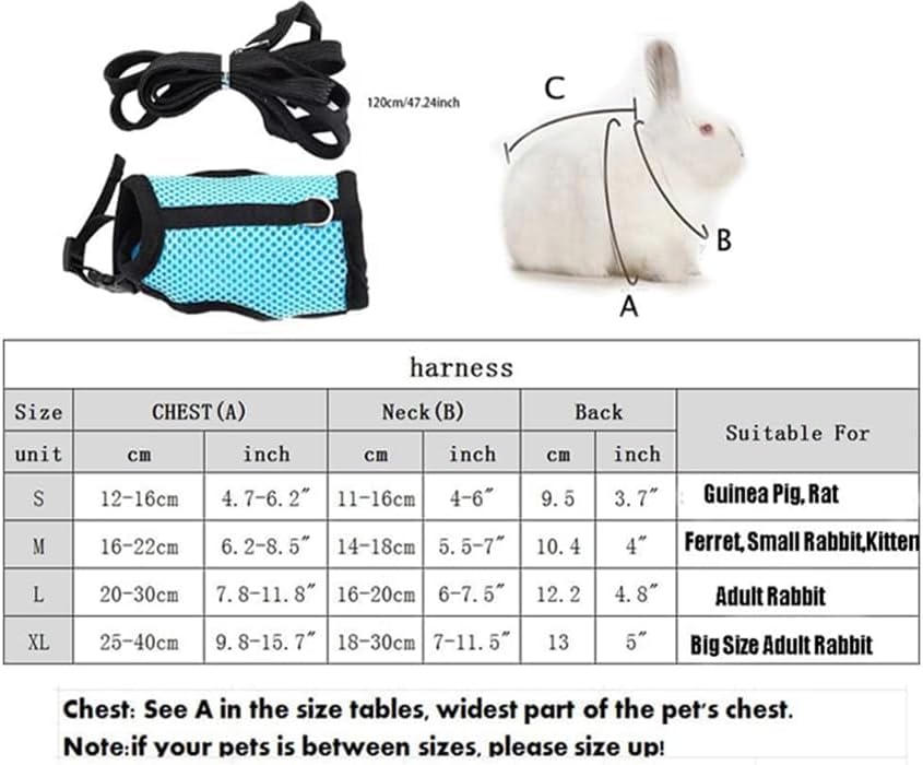 Bunny Leash and Harness Escape Proof Soft Rabbit Harnesses Mesh Vest