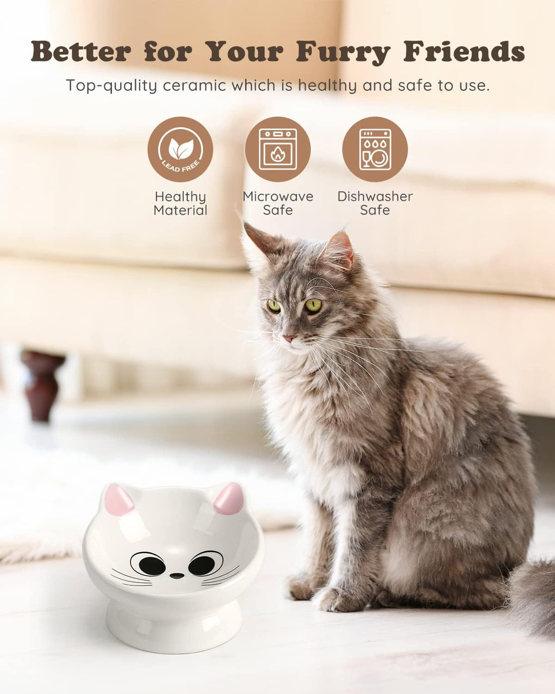 Raised Ceramic Cat Food Bowl, Tilted for Neck Comfort