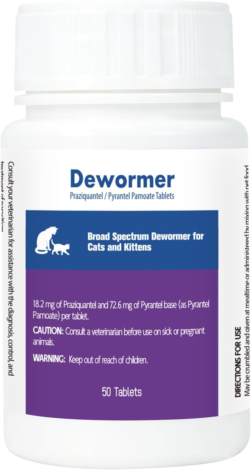 Cats & Kittens Broad-Spectrum Dewormer, 50 Tablets, for Tapeworms
