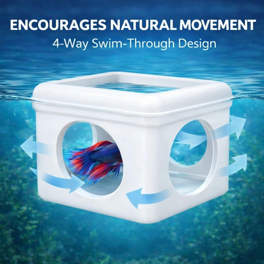 White Floating Betta Hideout with Round Side Holes