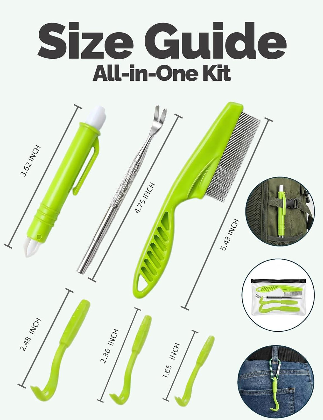 Tick Removal Tool 6 in 1, Pet Tick Remover Kit with Flea Comb