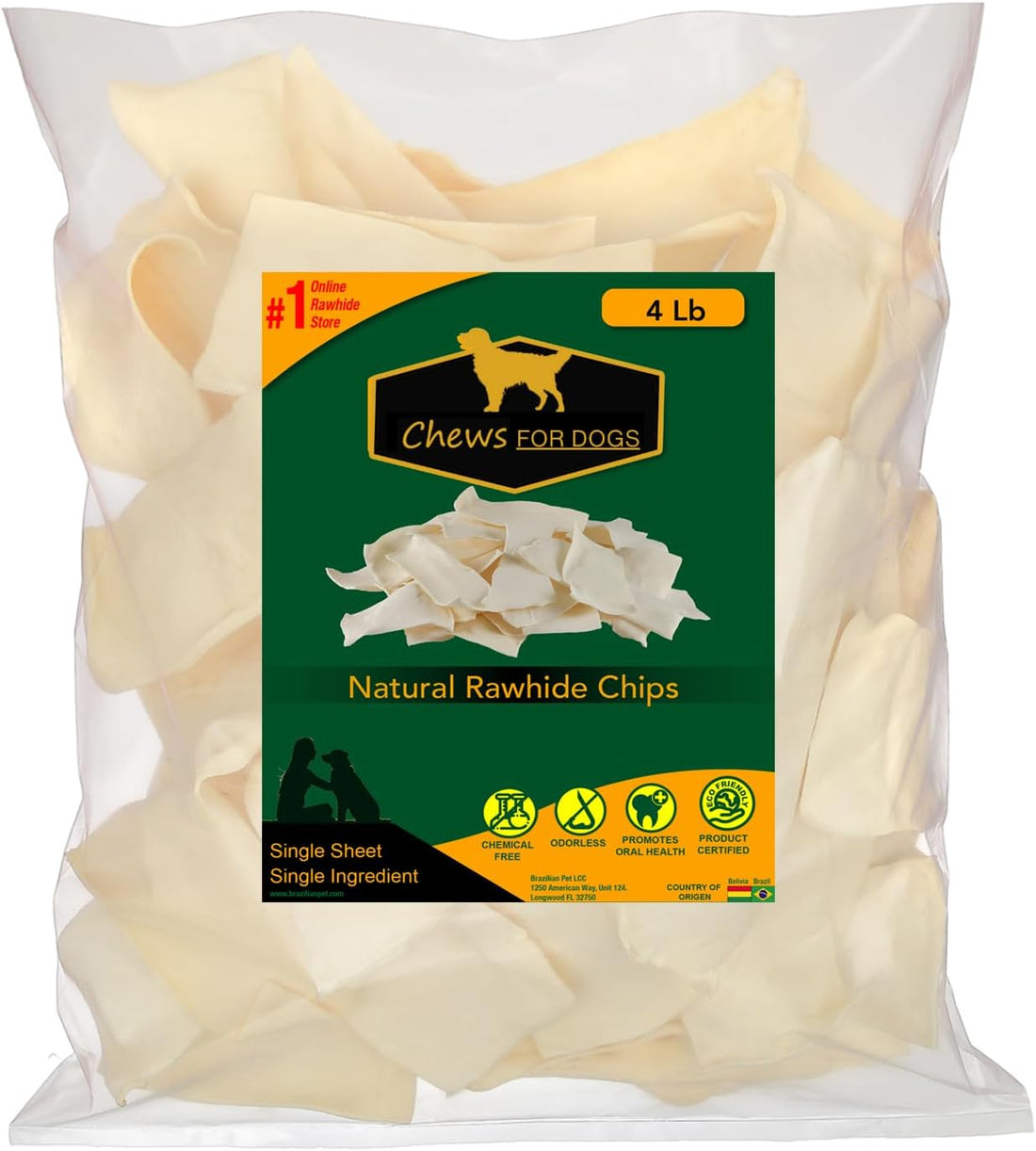 Chews for Dogs Premium Rawhide Chips – Natural Long-Lasting Treats