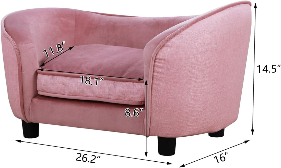 Pet Sofa Bed, Velvet Fabric Pet Couch Chair with Removeable Washable