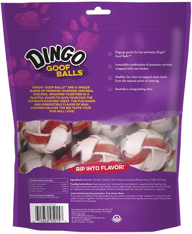 Dingo Goof Balls Rawhide Treats For Small Dogs, 15 Count (6 Pack)