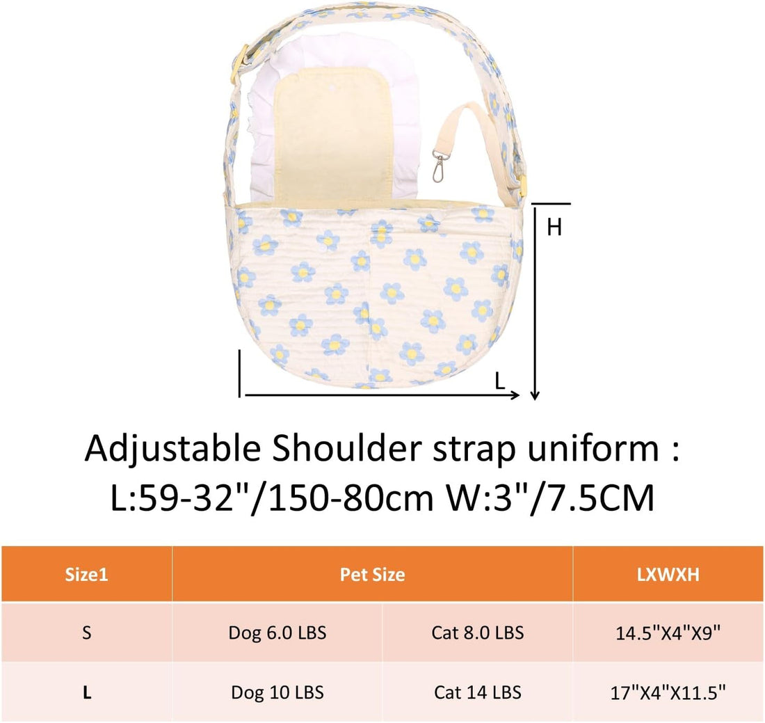 Floral Dog Carrier Sling for Cats & Small Dogs, 5-15Lbs, Medium