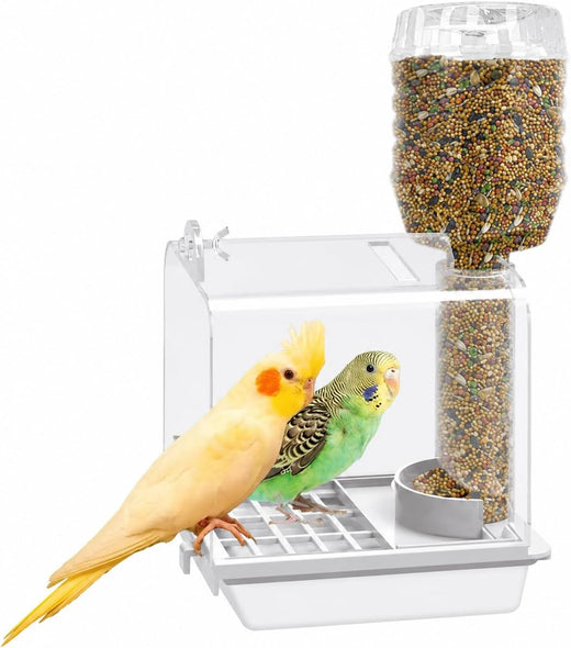 500mL No Mess Automatic Bird Feeder for Cage, Seed Catcher Tray
