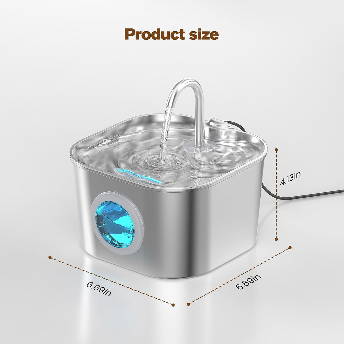 74oz Stainless Steel Cat Water Fountain with 8 Filters + 5 Sponges