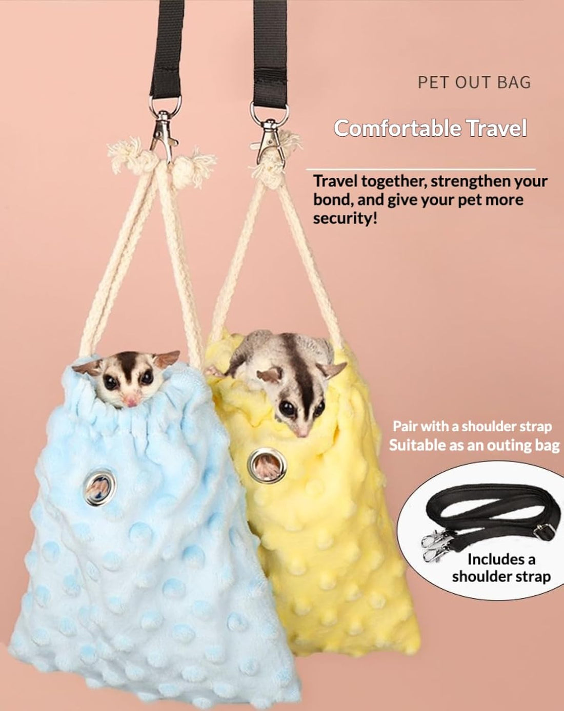 Sugar Glider Bonding Pouch Warm Travel Carrier Hamster Nest & Strap