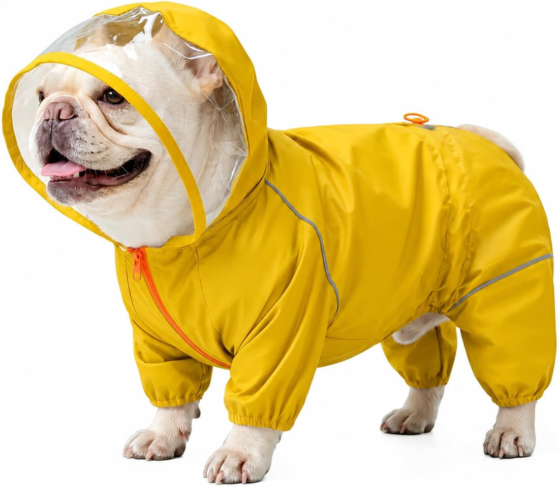 Dog Raincoat - Rain Jacket with Clear Hood and Broad Chest Fit