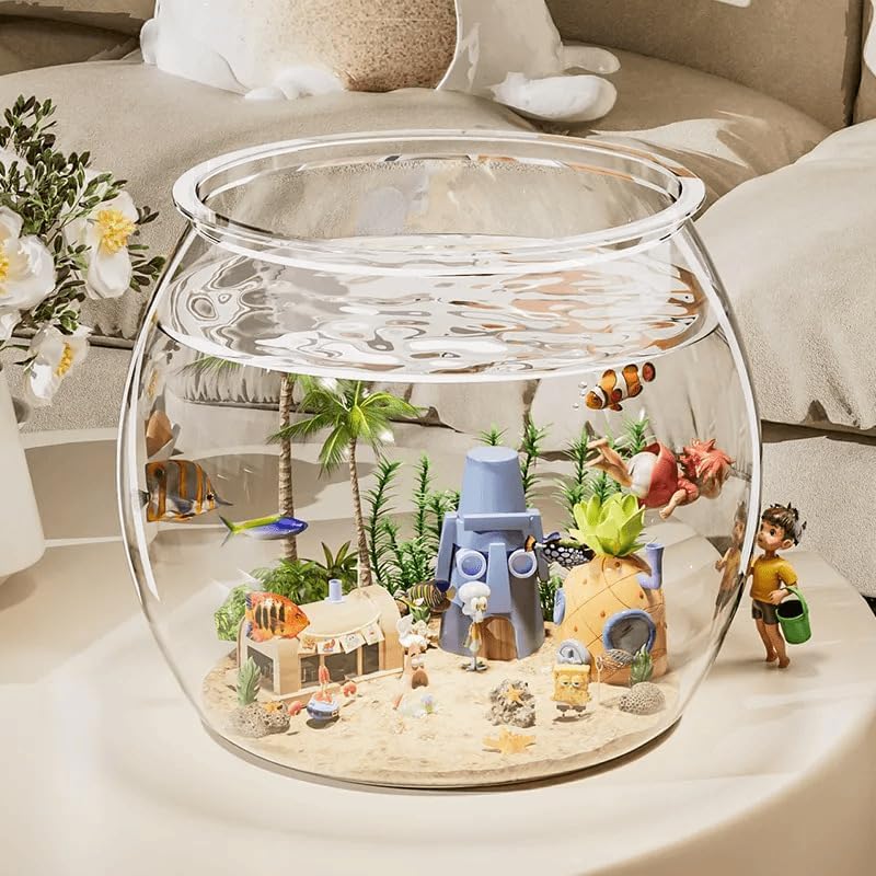 2pcs Plastic DIY Fish Bowls - 135oz Round Clear Fish Tanks 1 Gallon