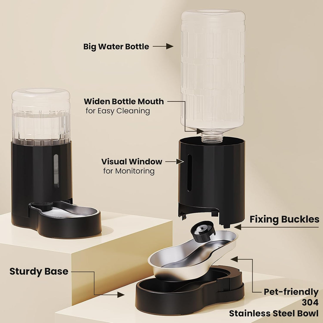 CZPET Gravity Dog Water Bowl Dispenser, Wider Mouth