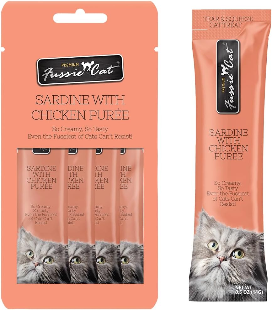 Fussie Cat Premium Ocean Fish Puree, Lickable Cat Treats, 0.5oz x4