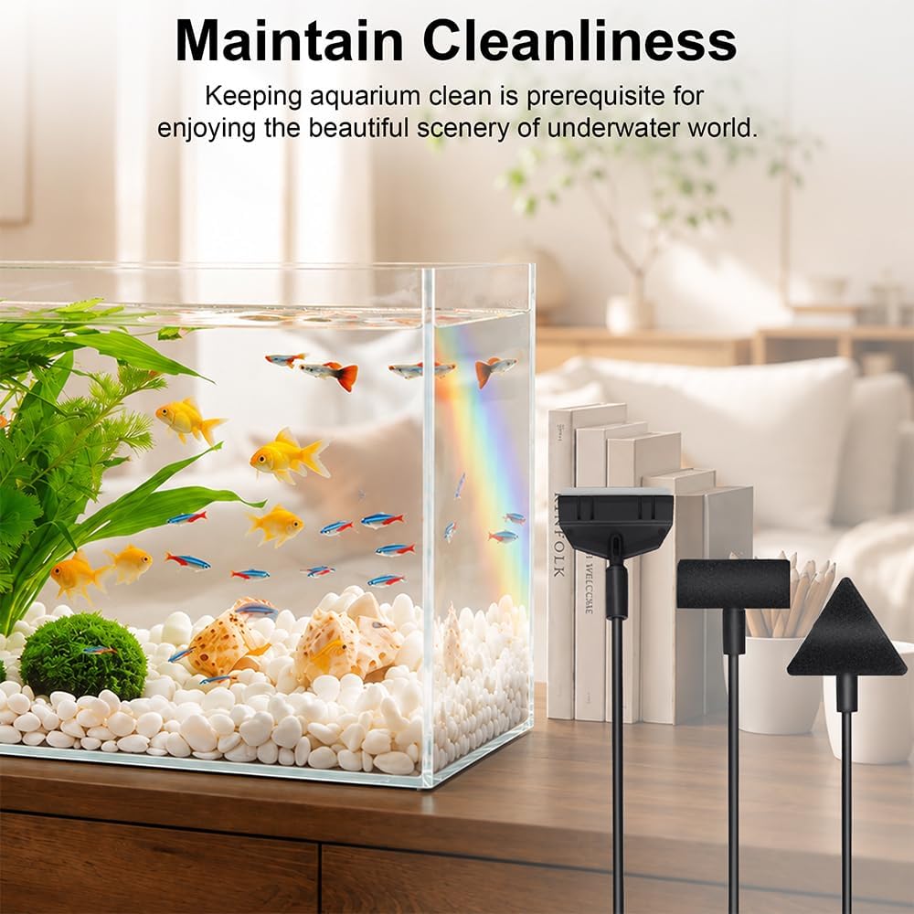 DaToo Small Aquarium Cleaner Fish Tank Cleaner 3 Interchangeable