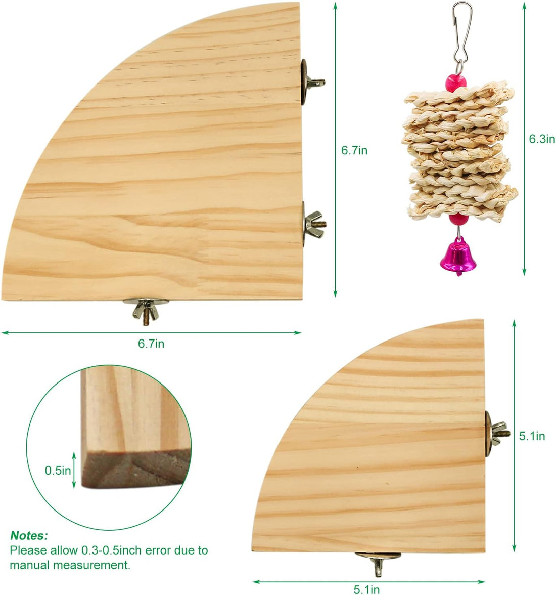 2 Pack Bird Perch Platform, Parrot Stand Sector Playground Wood Perch