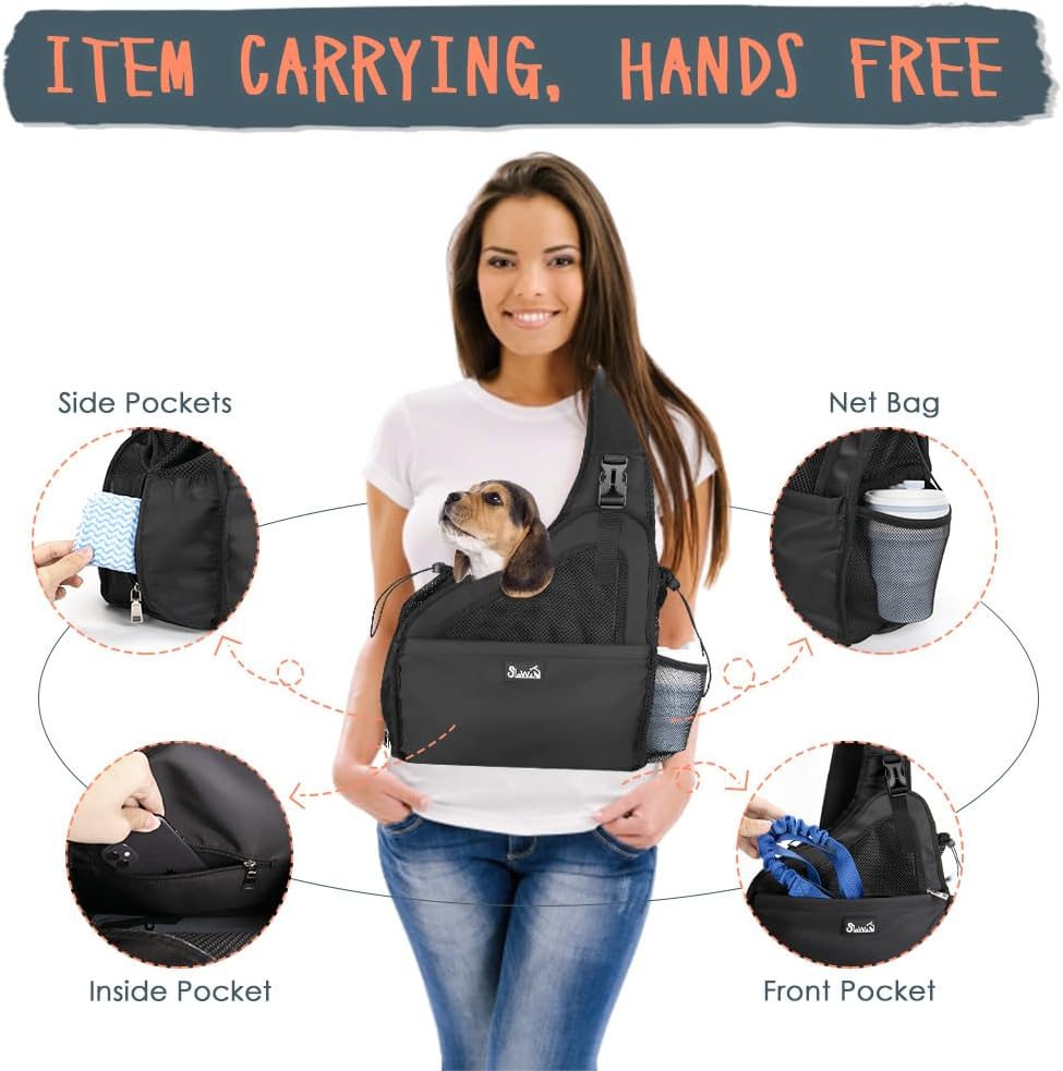 SlowTon Dog Sling Carrier, Hands Free Hard Bottom for Small Dogs up
