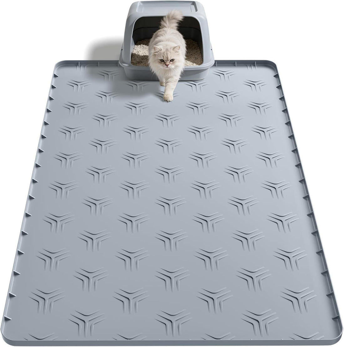 JUJOMAT Cat Litter Box Mat, 34"×22" Waterproof Silicone Cat Litter