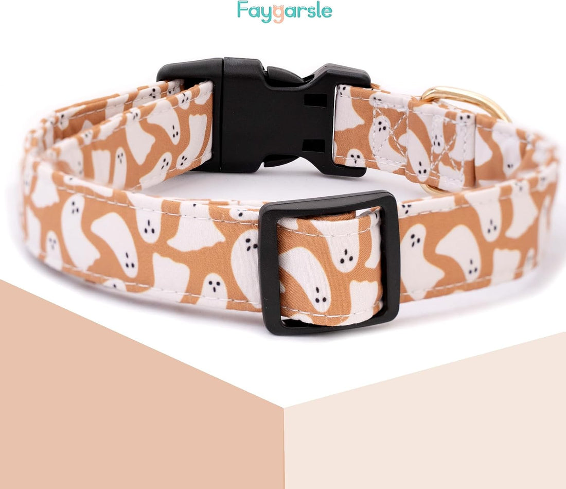 Faygarsle Orange Halloween Dog Collar Ghost Pattern Fall Collar