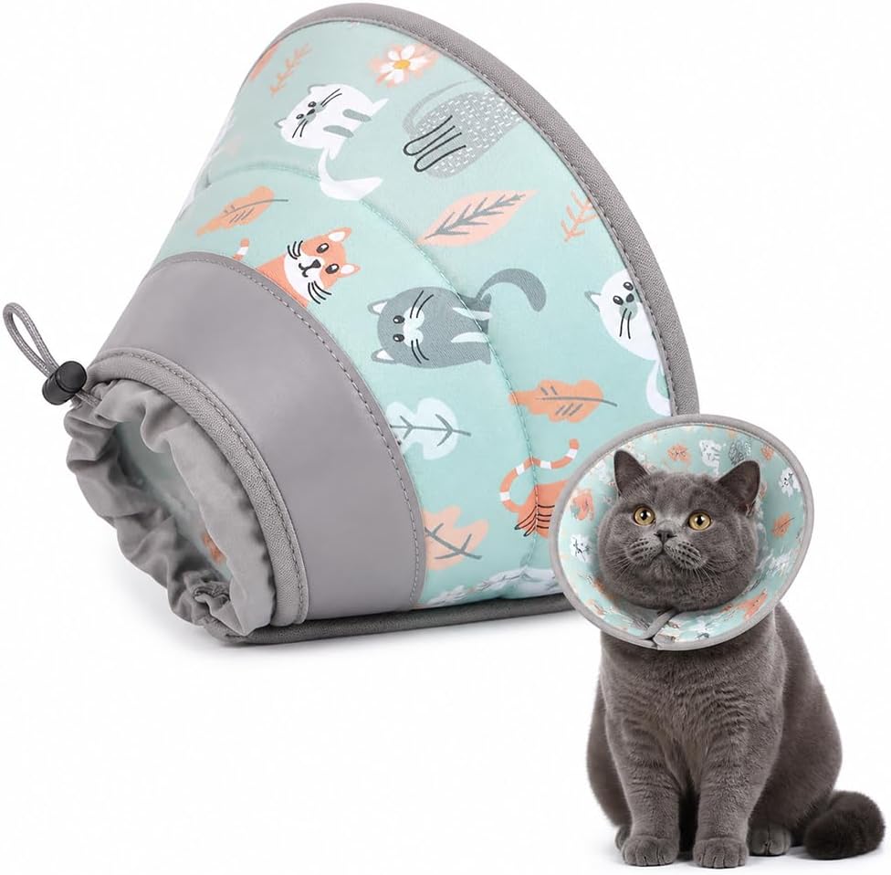 Soft Cat Cone, Elizabethan Cone for Cats, Adjustable, Foldable