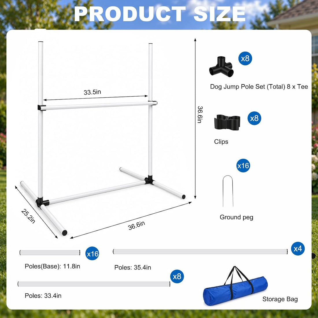 Dog Agility Hurdle Set with 32 Adjustable Bars & Ground Stakes