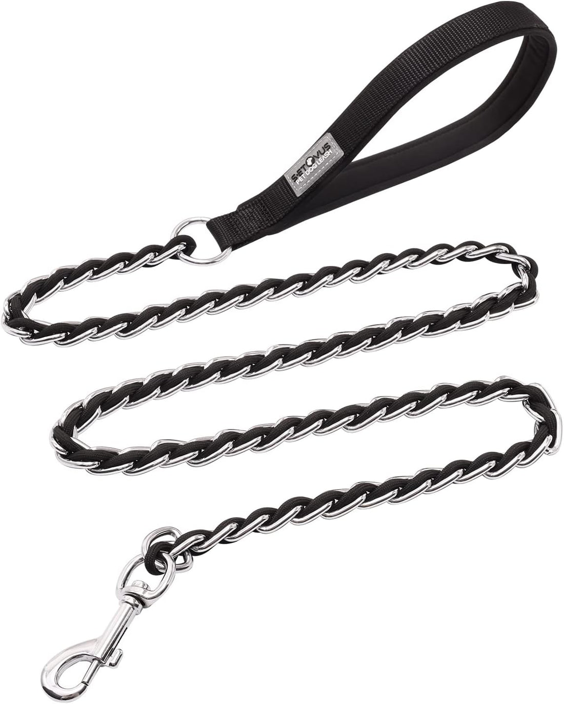 Chain Dog Leash, Bite-Proof Metal Leash, with Padded Handle