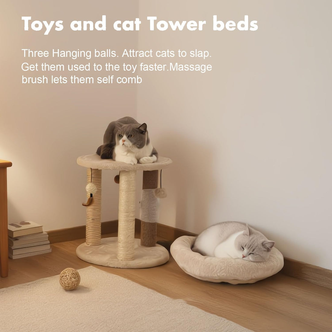 MECOOL 4in1 Small Cat Tree,Scratching Post with Tower Soft Bed