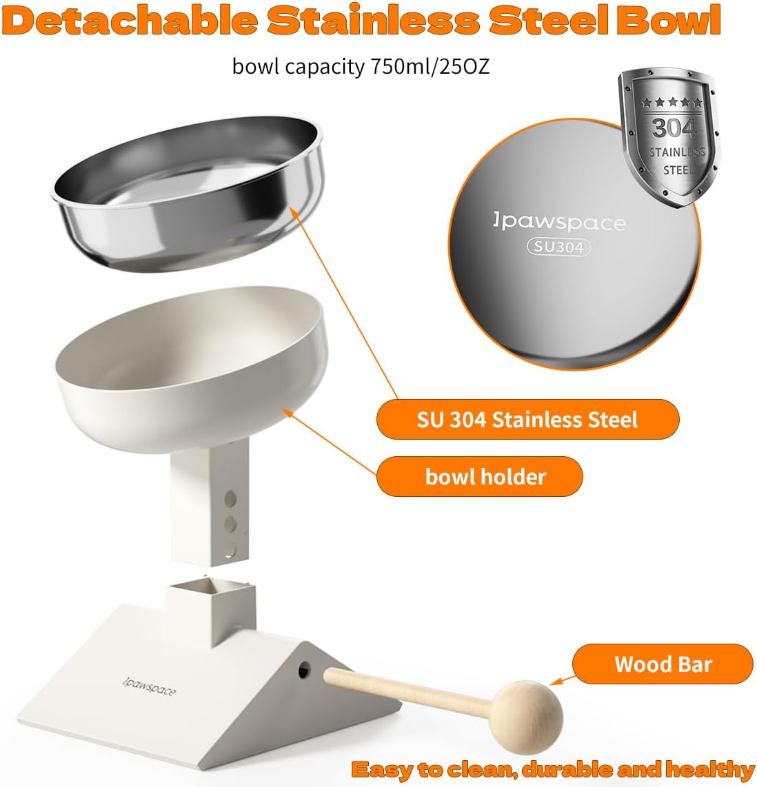 Elevated Cat Bowl with Height Adjustable 0-17.5° Tilt Stand,White