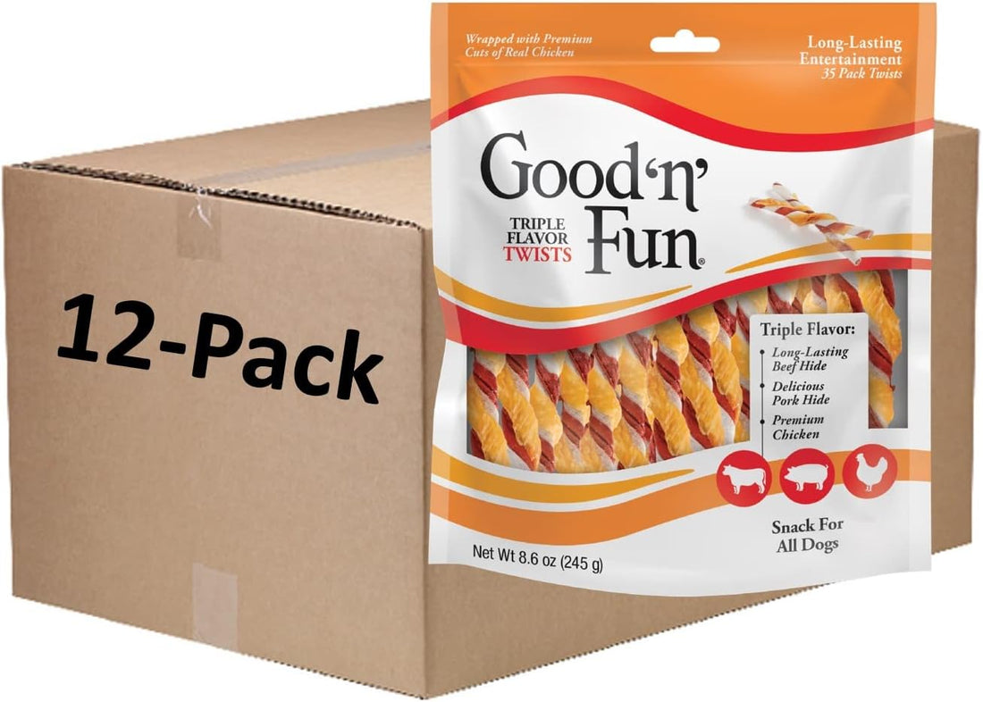GOOD 'N' FUN Twists Long-Lasting Dog Treat with Real Bully, 12 Count