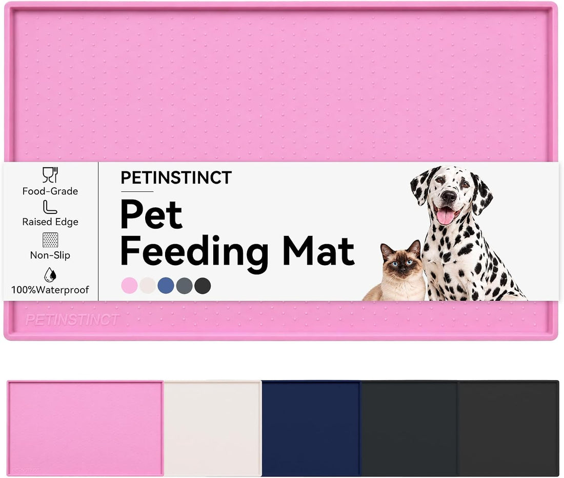 Dog Food Mat, Raised Edge Waterproof Silicone, 19x12