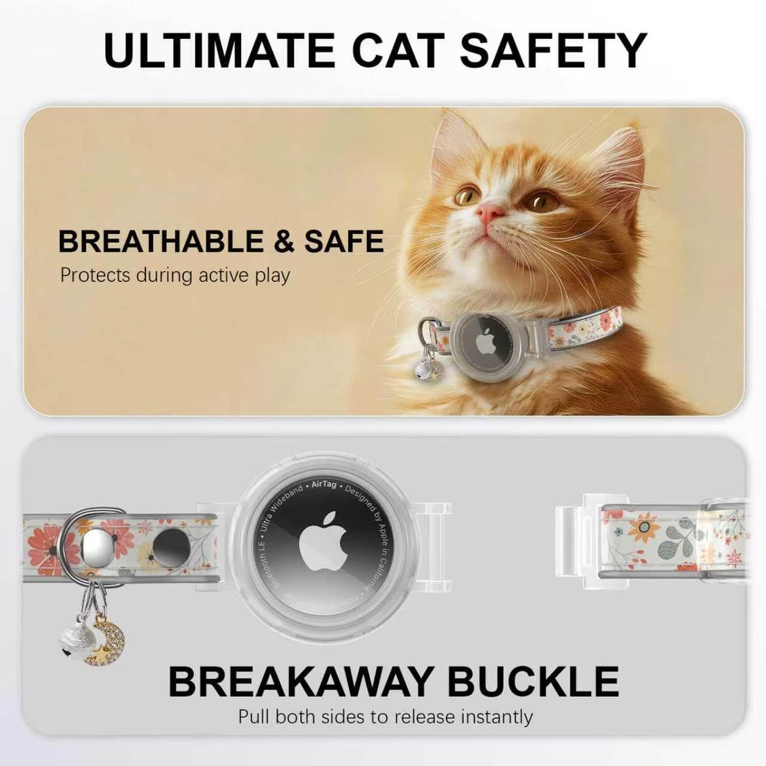 Airtag Cat Collar, Reflective Breakaway Cat Collar with Airtag Holder