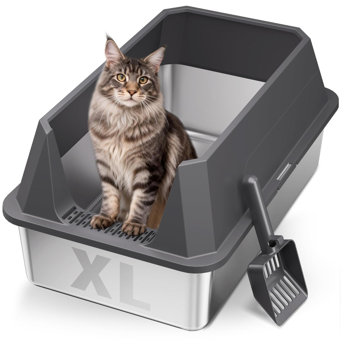 Stainless Steel Litter Box with High Sides, XL