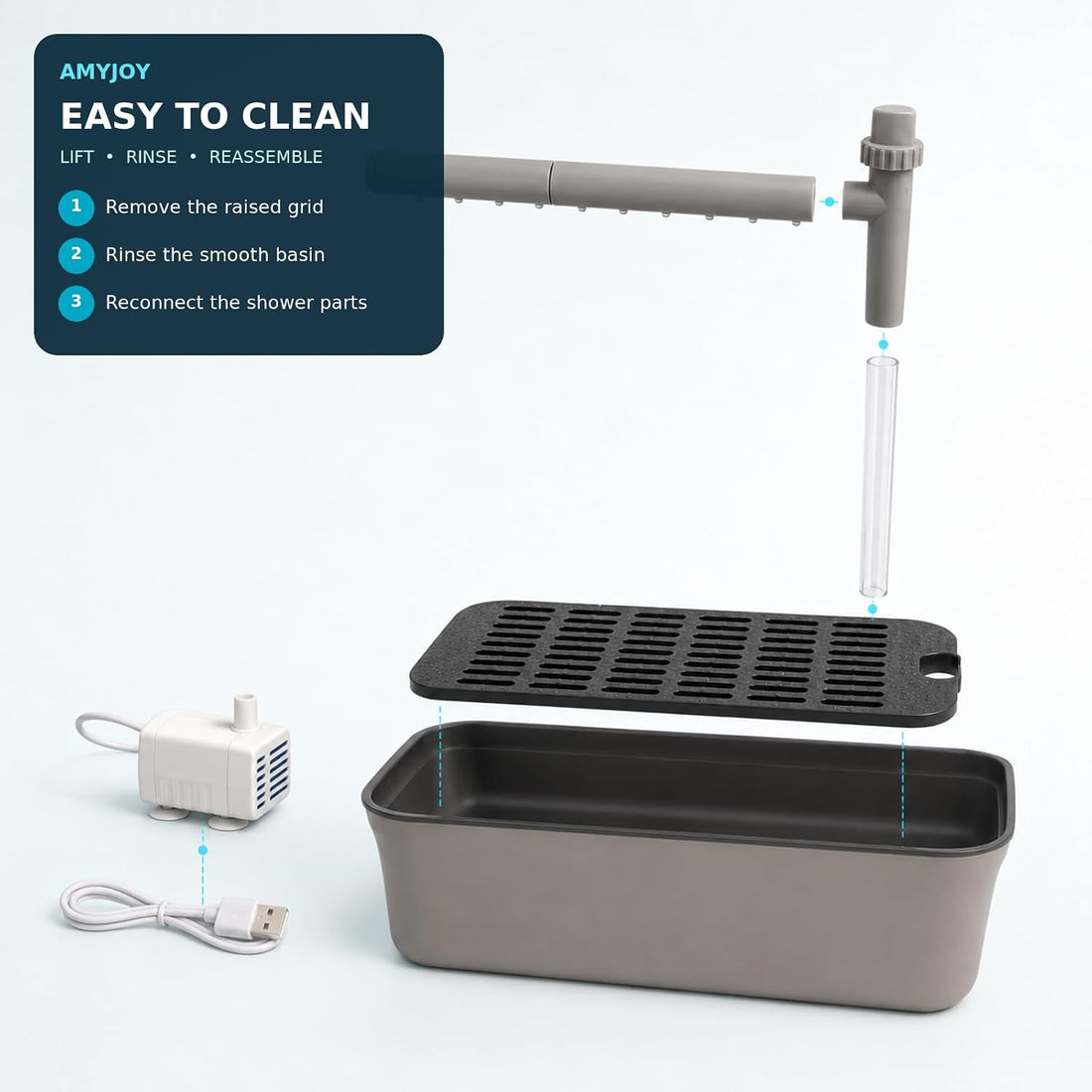 AMYJOY Automatic Bird Bath for Cage, USB Parakeet Shower Fountain