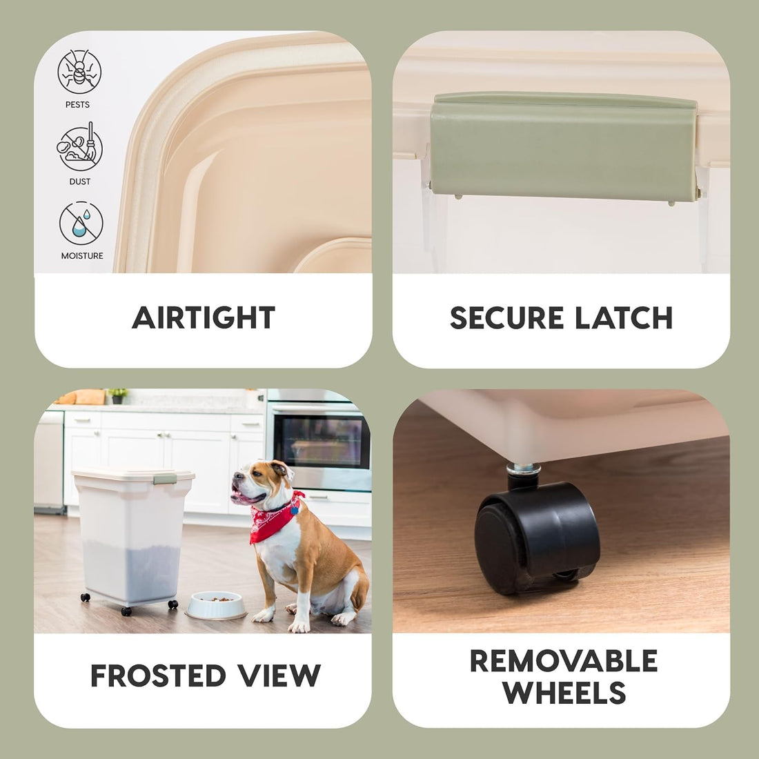 IRIS USA Dog Food Storage Container 58 lbs, Attachable Wheels