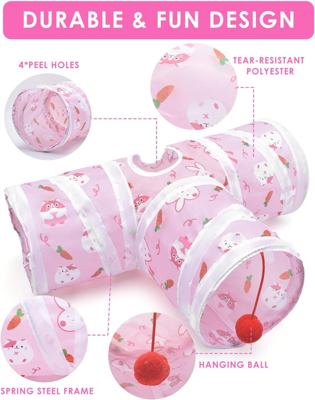 Bissap Rabbit Tunnel, 9.8'' Collapsible Bunny Tunnel and Tube 3 Ways