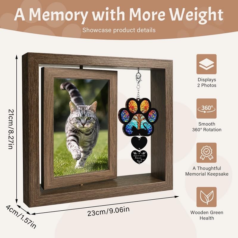 Pet Memorial Gifts for Loss of Cats- 360° Rotating Wooden Photo Frame
