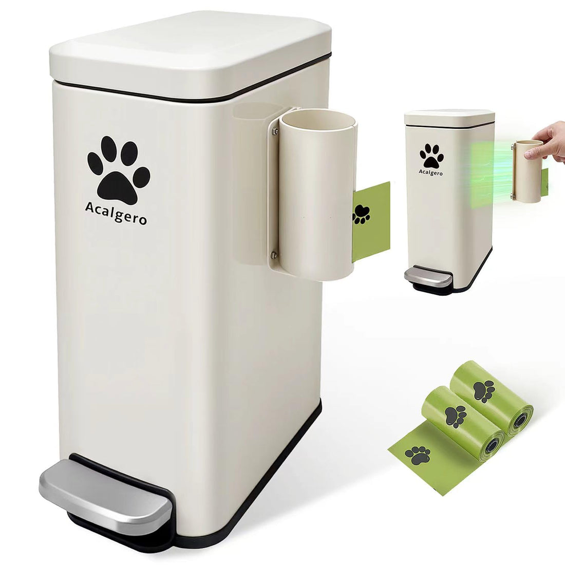 Dog Poop Trash Can Outside with Magnetic Bag Dispenser-Metal Dog